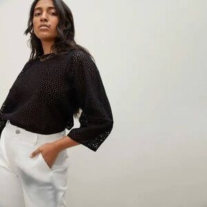 Everlane Eyelet Lantern Top in Black